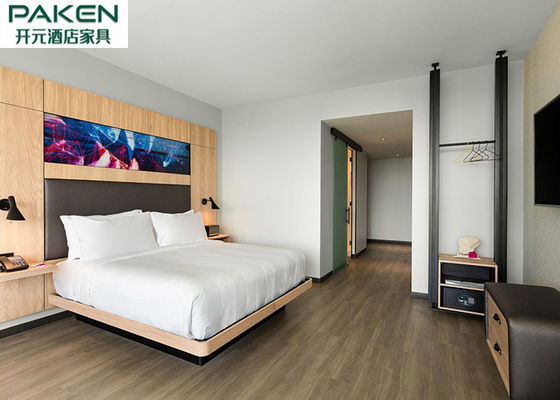 Set Kamar Tidur Hotel Veneer Alami Perabotan Longgar + Perabotan Tetap Kepala Tempat Tidur Besar
