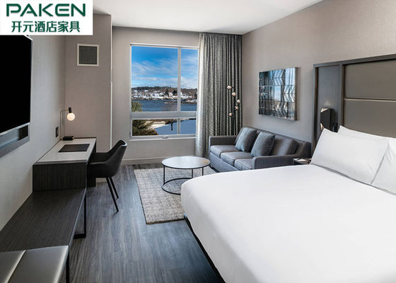 All Black Hotel Bedroom Furniture Sets Deep Hue Grey Tinted Ash Tree Veneer Classic Luxury